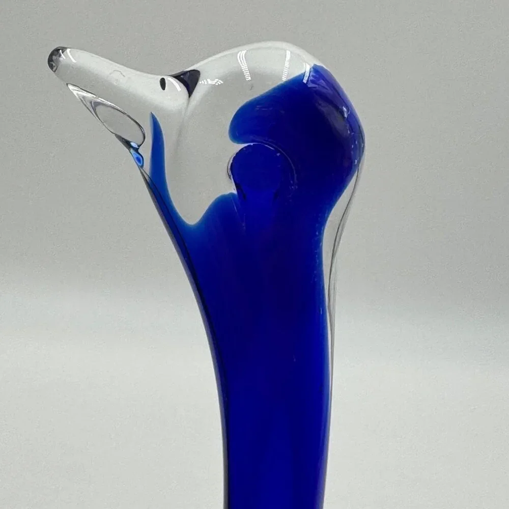 Vintage Blue Green Art Glass Long Neck Swan Figurine 13